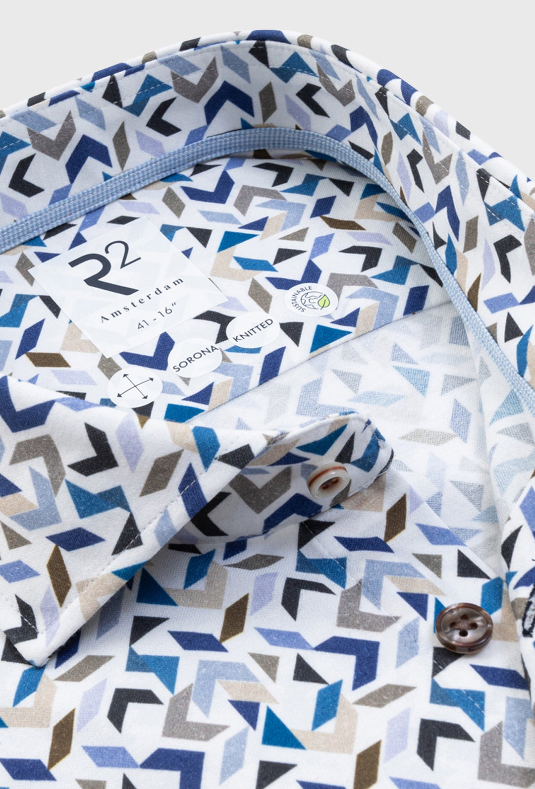 White Shirt with a Bold Geometric Print