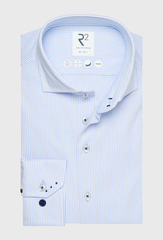 Men's White and Blue Fine Striped Shirt