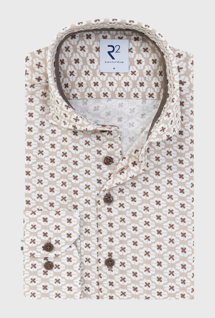Beige Shirt with Brown Floral Pattern