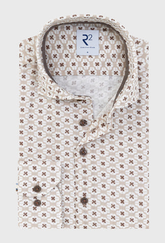 Beige Shirt with Brown Floral Pattern