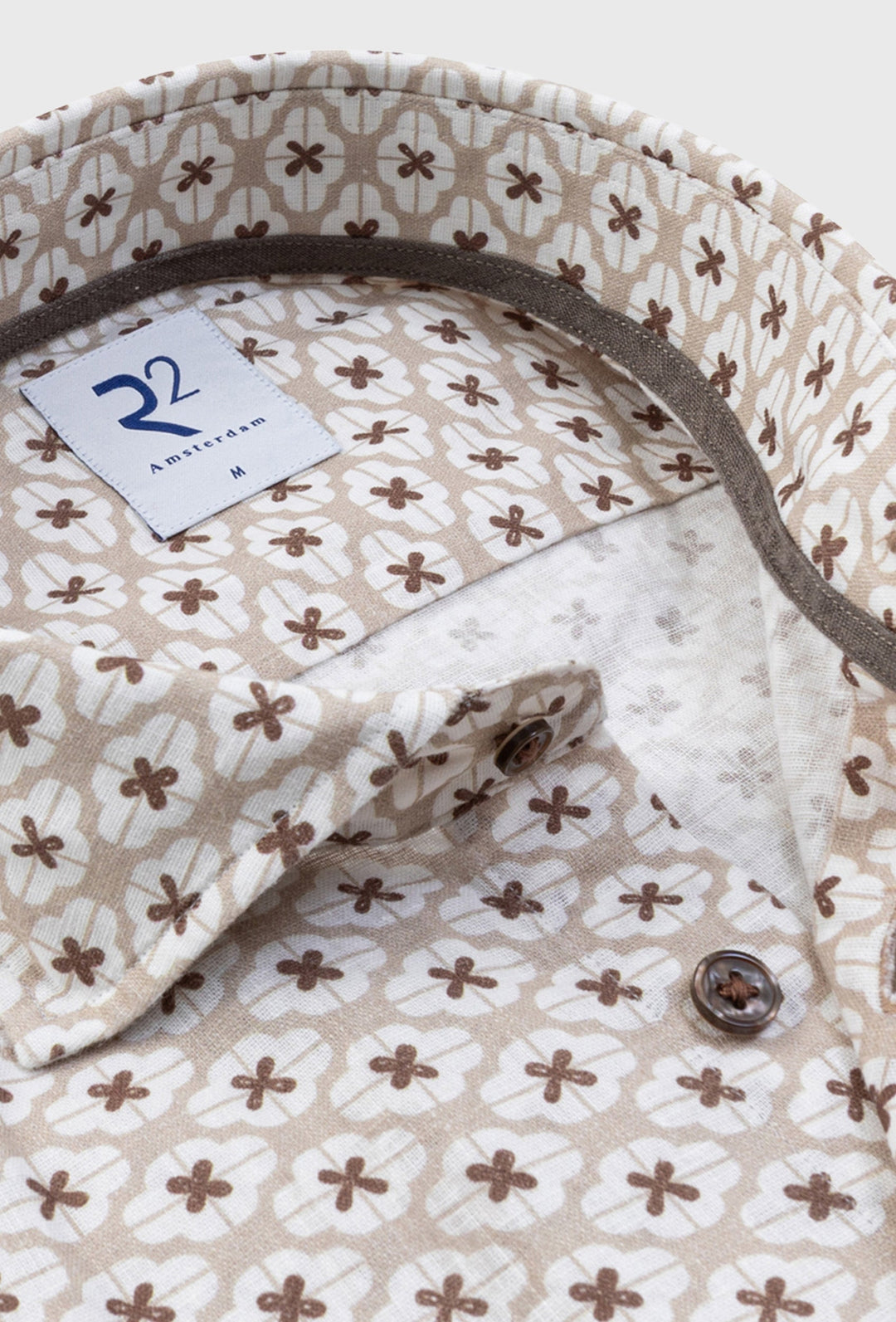 Beige Shirt with Brown Floral Pattern
