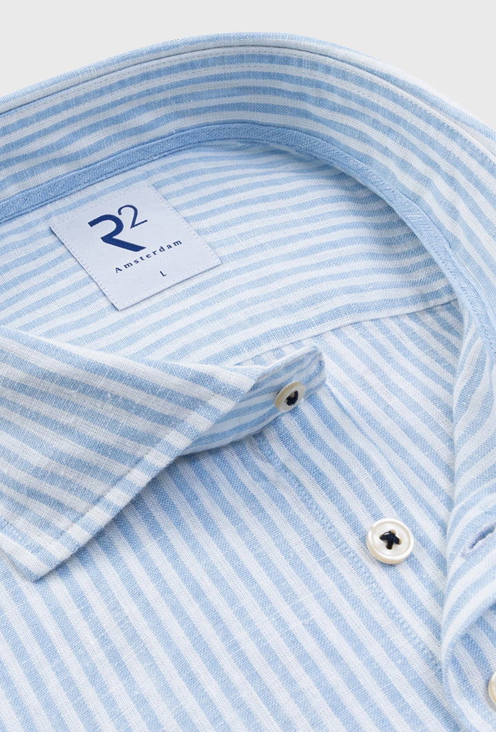 Men's Blue Shirt with Wide Vertical Stripes