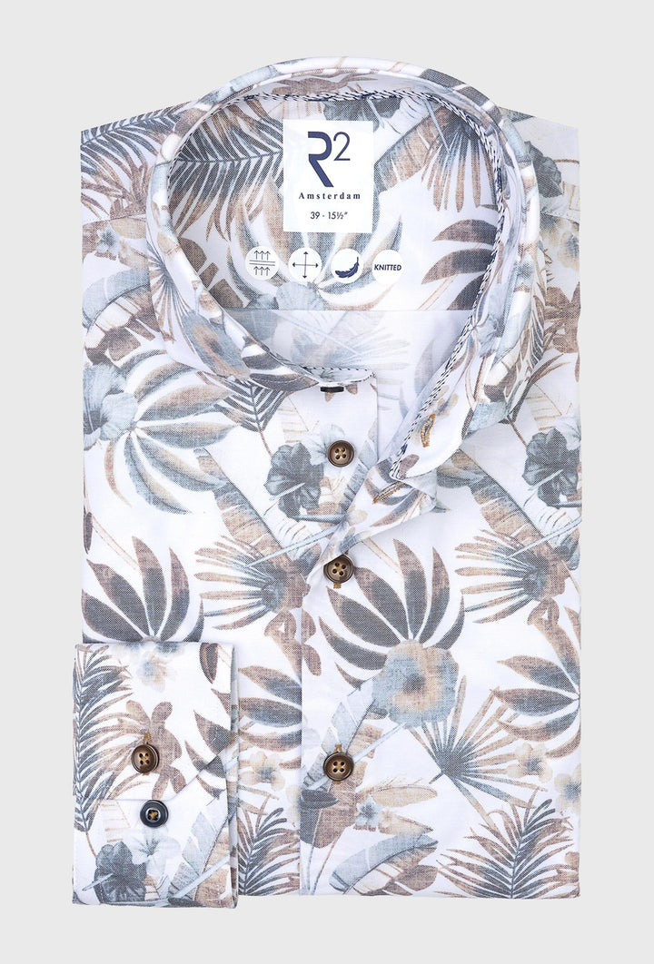 Men's White Shirt in Exotic Leaf Print