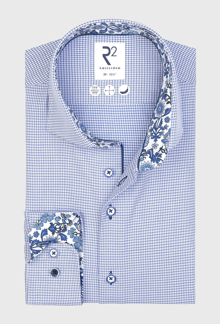 Herrenhemd in Blau mit floralem Kragensteg