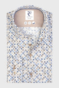 Elegant Cotton Shirt in Light Blue and Brown Geometric Print