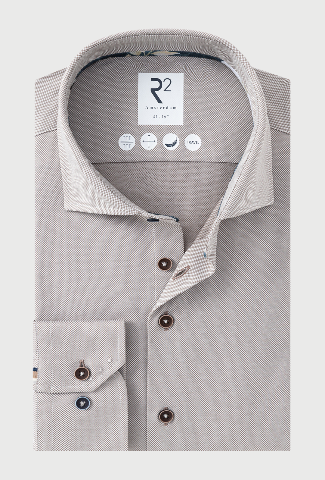 Beige Shirt with Micro-Pattern and Detailing