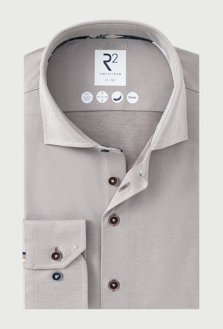 Beige Shirt with Micro-Pattern and Detailing