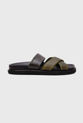 Elegant Wide-Strap Sliders in Black and Green