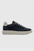 Herren-Ledersneaker in Navy mit weißer Kontrastsohle
