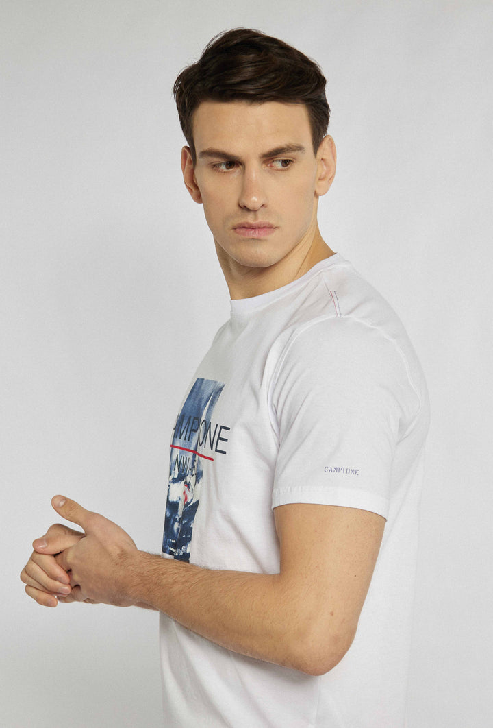Wit t-shirt met nautische print in het midden