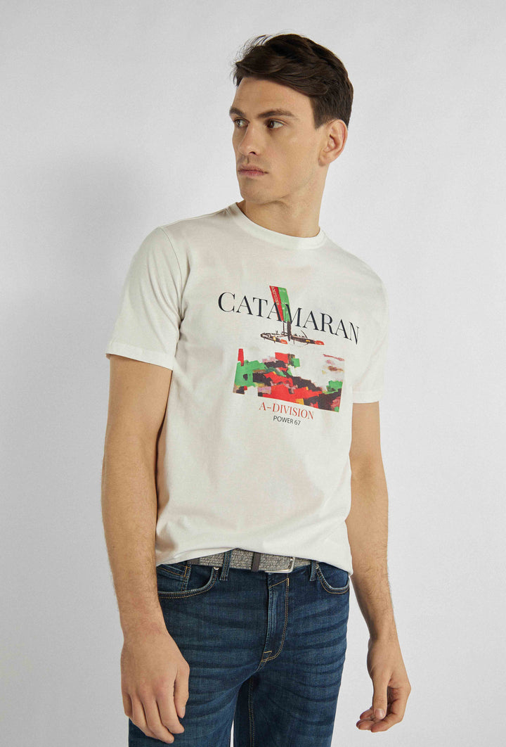 Wit t-shirt met nautische kleurrijke print