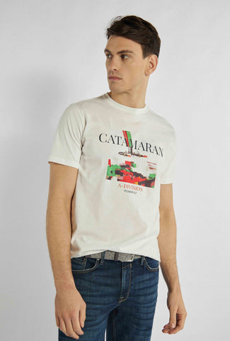 Wit t-shirt met nautische kleurrijke print