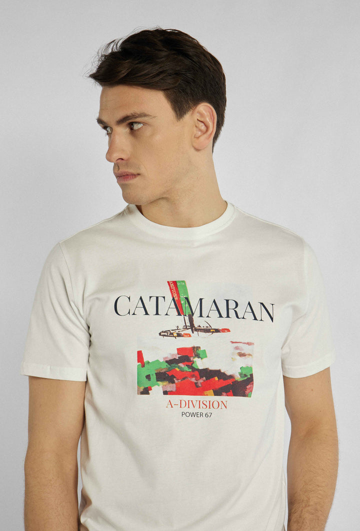 Wit t-shirt met nautische kleurrijke print