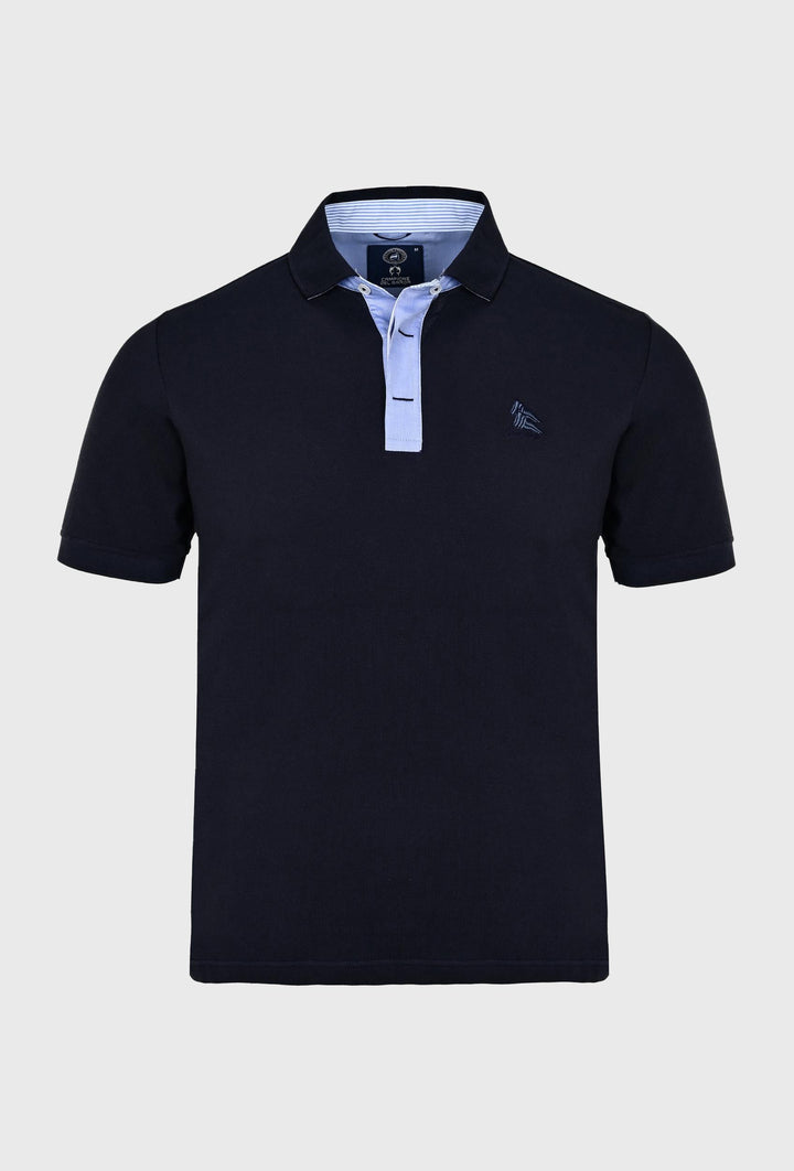 T-Shirt-Polo in einfarbigem Marineblau mit kleinem Aufdruck