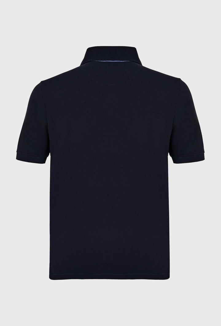 T-shirt polo in solid navy blue color with small print