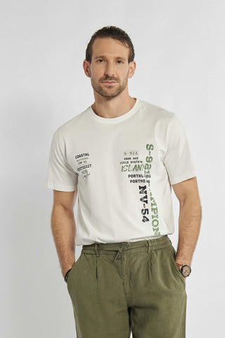 Campione T-shirt in ecru kleur met stijlvolle prints op de voorkant