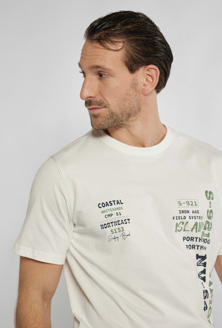 Campione T-shirt in ecru kleur met stijlvolle prints op de voorkant