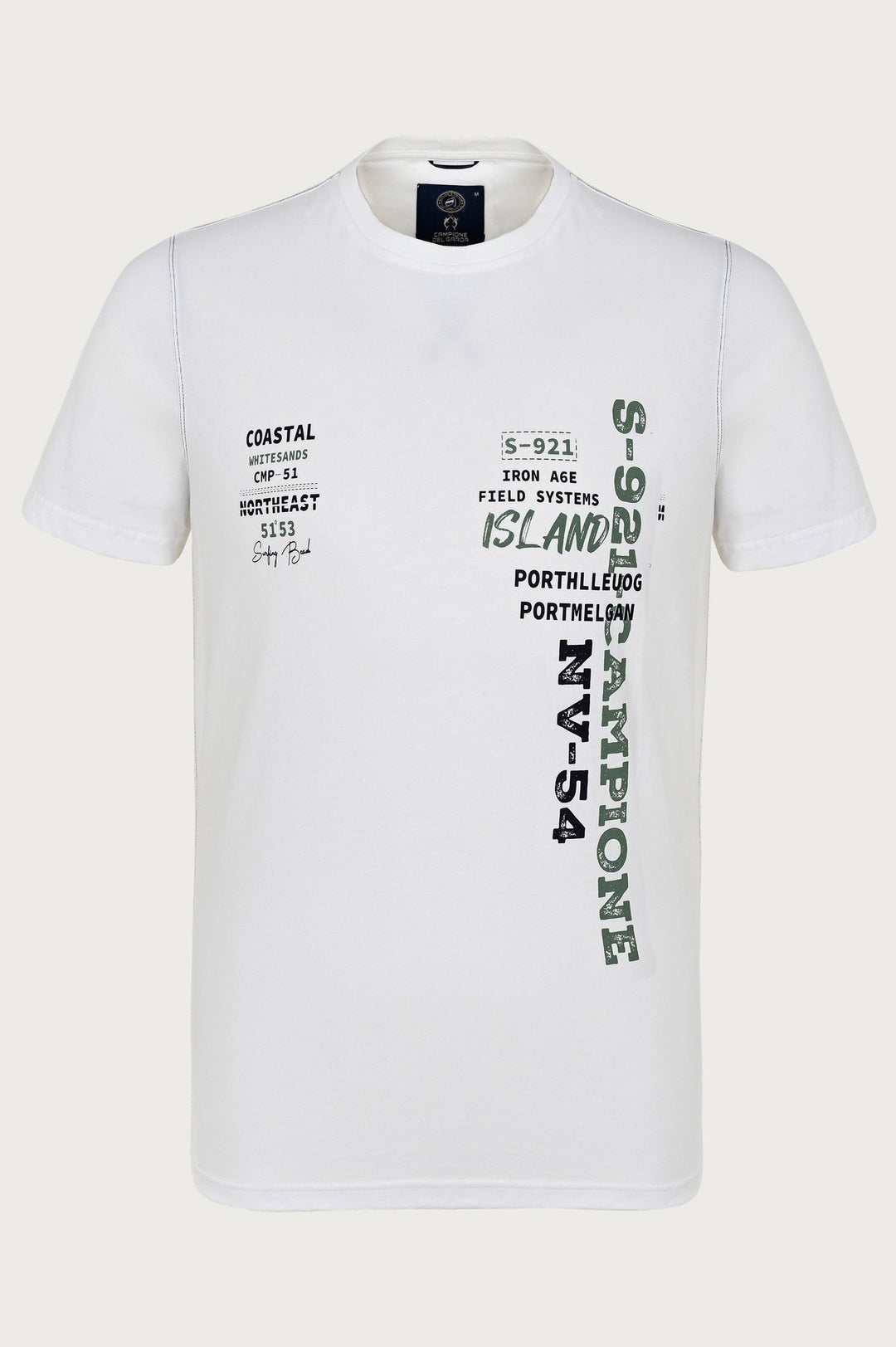 Campione T-shirt in ecru kleur met stijlvolle prints op de voorkant