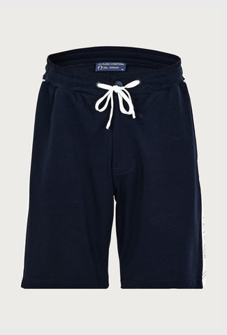 Marineblauwe shorts met contrasterende luipaardstreep