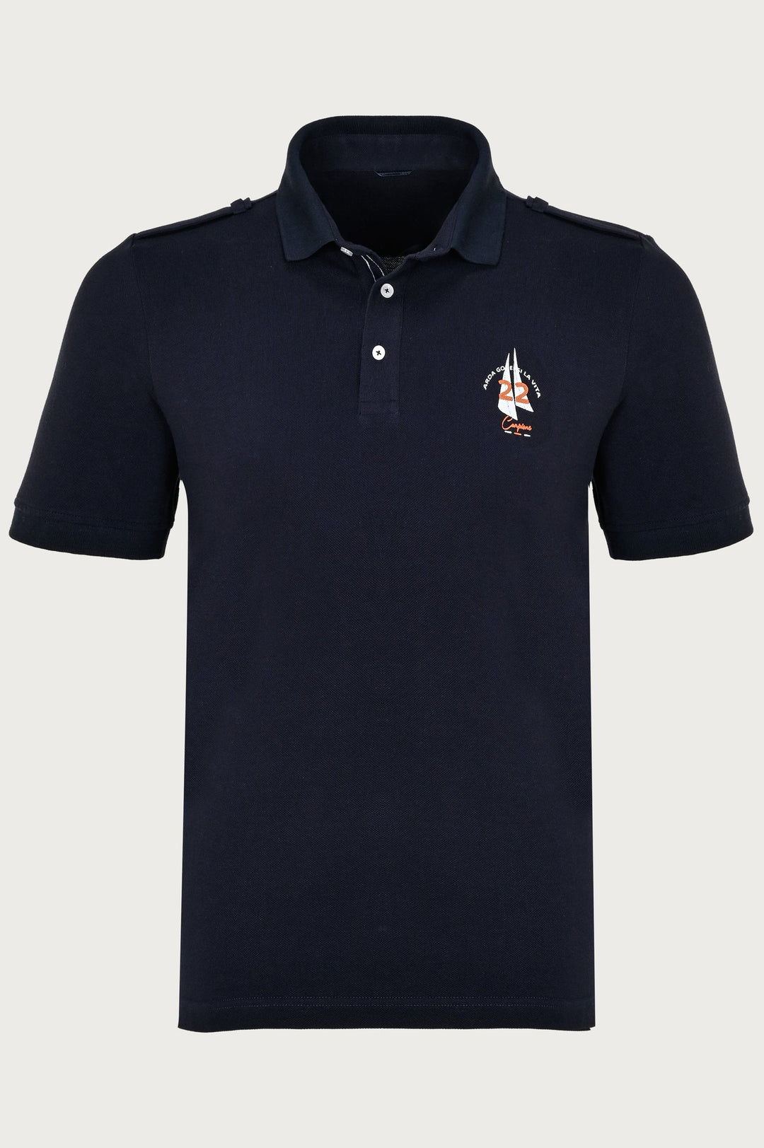 Marineblauw poloshirt met nautisch, subtiel patroon