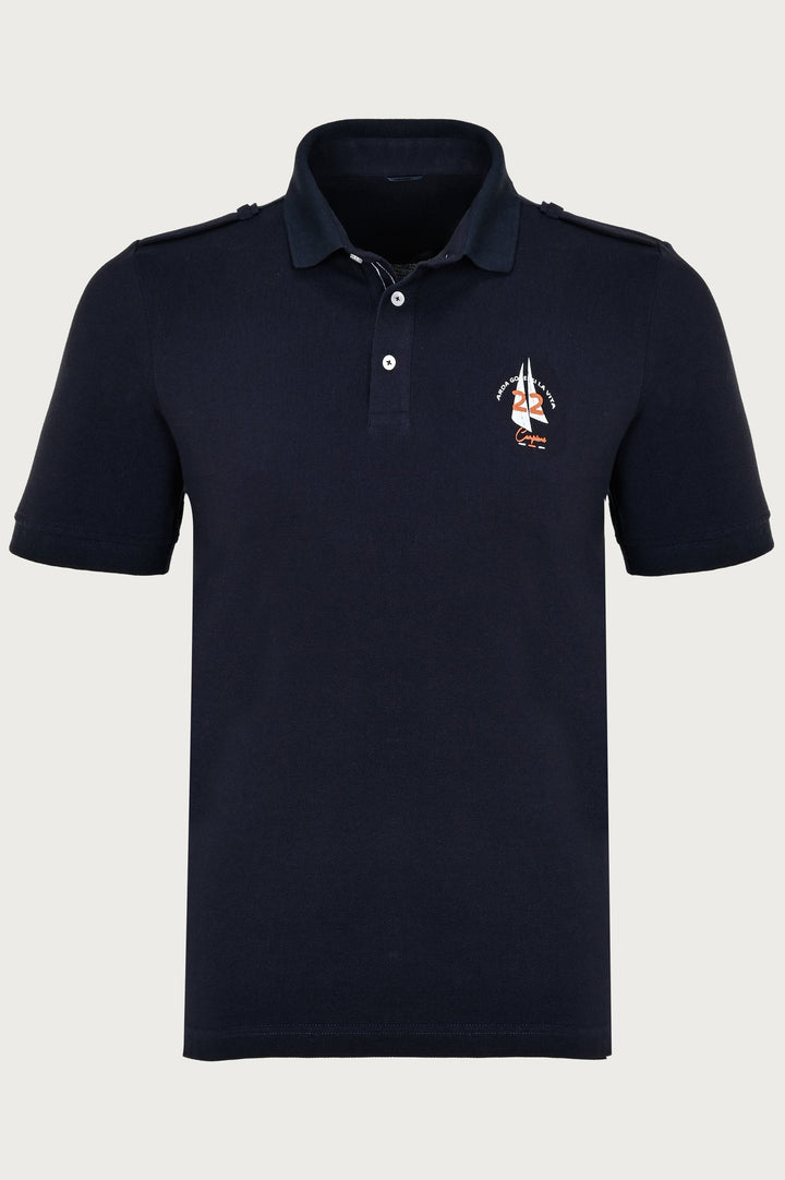 Marineblauw poloshirt met nautisch, subtiel patroon