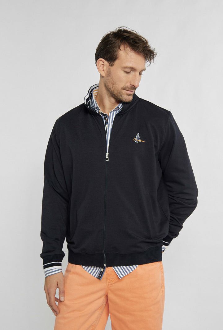 Sweat-shirt zippé bleu marine de Campione avec imprimé nautique