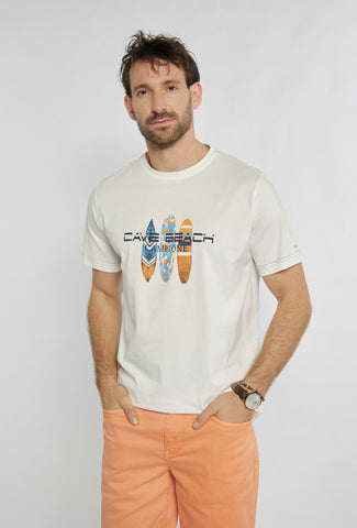 T-shirt in ecru kleur met surfer print