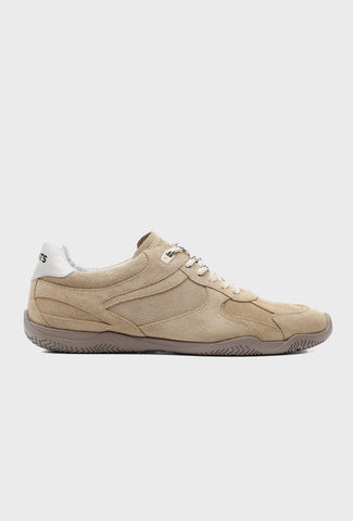 Sand Suede Sneakers with Fabric Panels