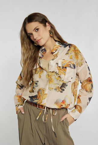 Elegante kraagblouse met bloemenmotief