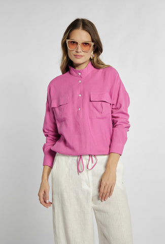 Elegante blouse met lange mouwen in roze kleur