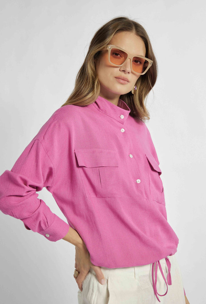 Chemisier élégant à manches longues de couleur rose