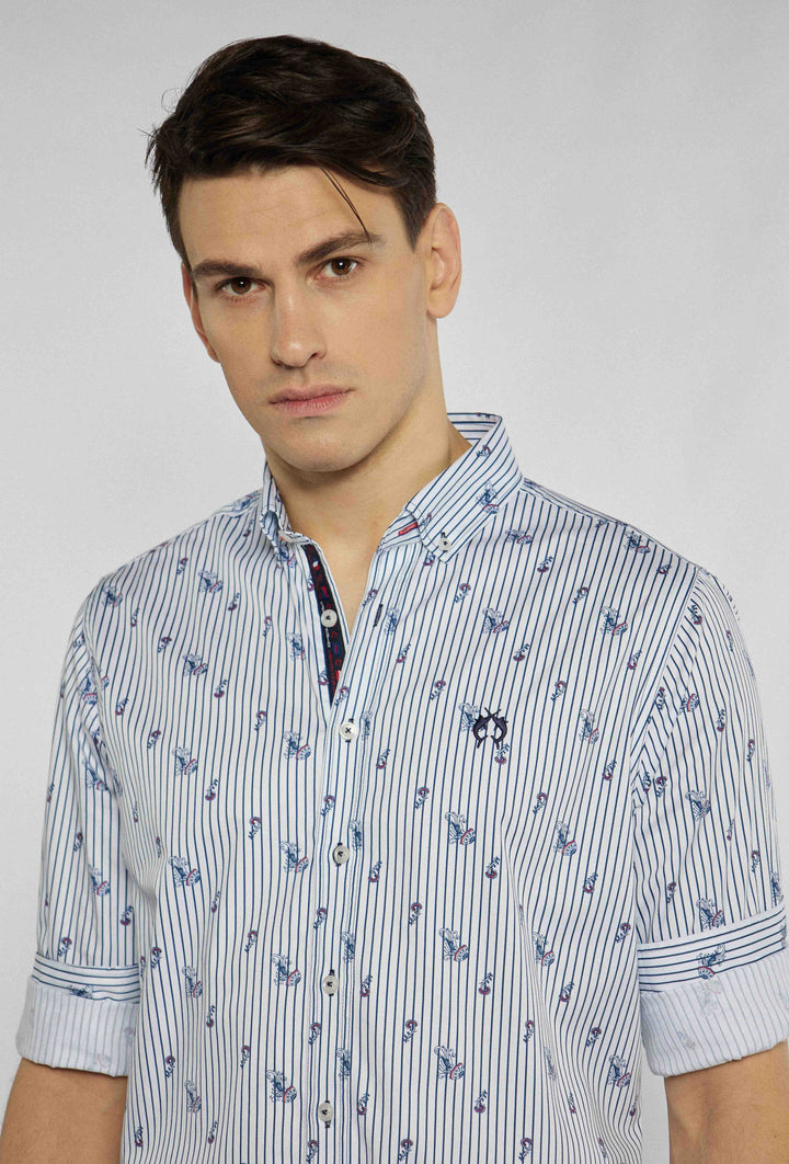 Chemise à rayures verticales bleu marine et motif minimaliste Modern Fit