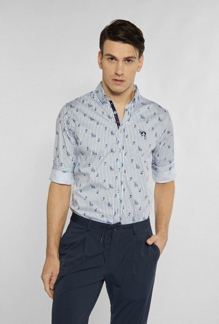 Shirt with vertical navy blue stripes and minimalist Modern Fit pattern