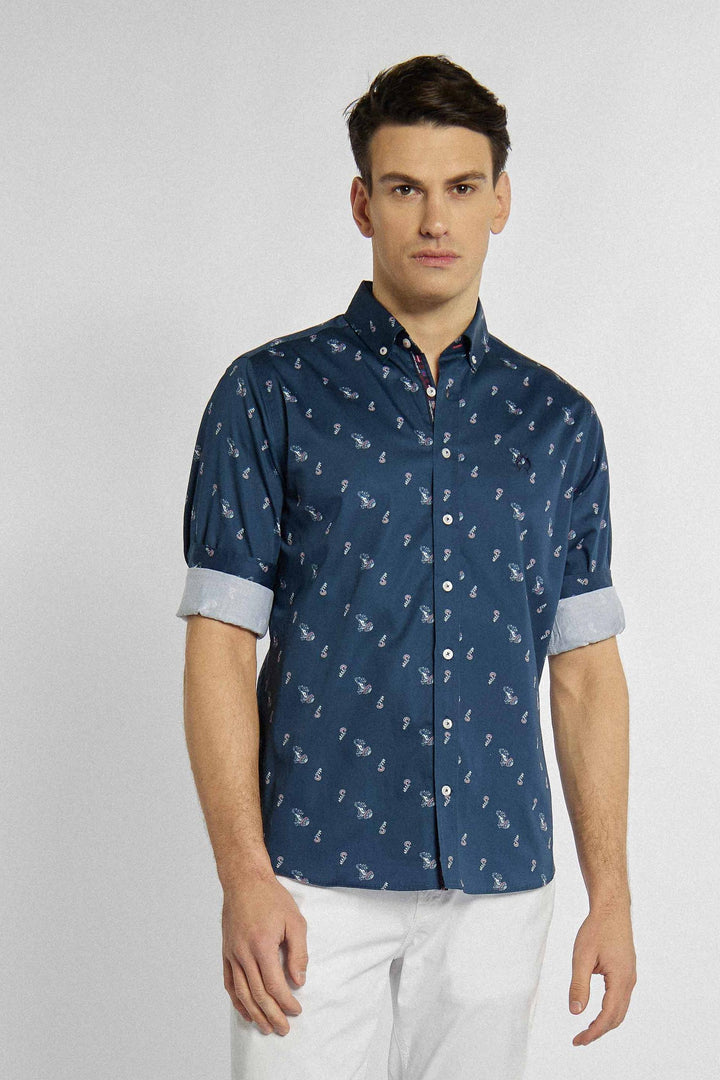 Chemise bleu marine à motif inhabituel avec coupe classique