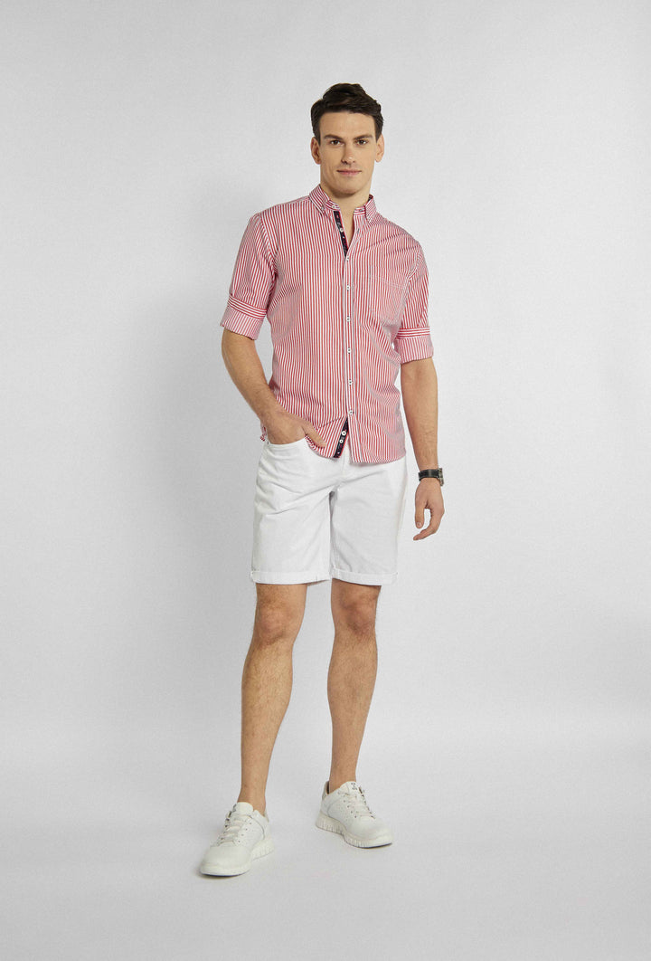 Elegant button-down shirt with red and white thin stripes