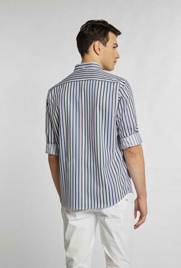Stylisches Herren Button-Down-Hemd mit mehrfarbigen Längsstreifen Modern Fit