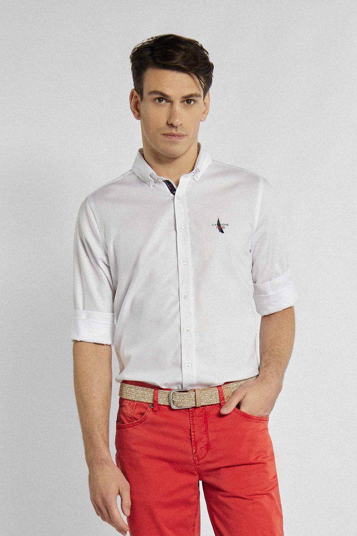 Wit overhemd met stijlvolle minimalistische print in rood en zwart Regular Fit