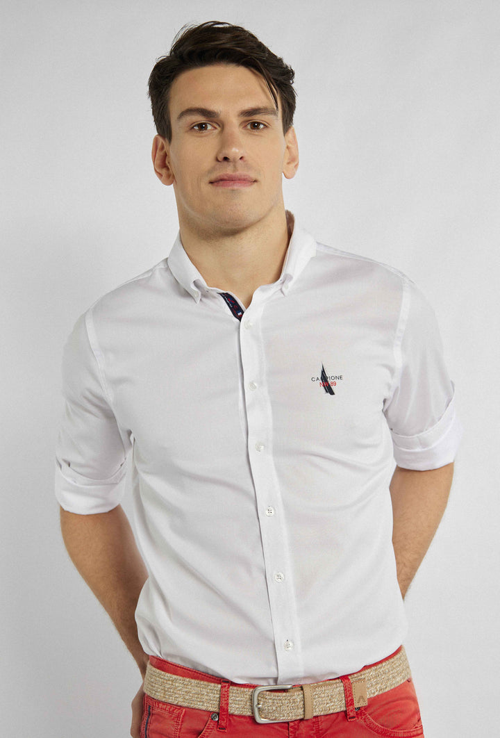 White shirt with stylish minimalist print in red and black Regular Fit