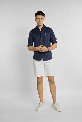 Elegant marineblauw overhemd van Campione met een minimalistisch patroon op de borst