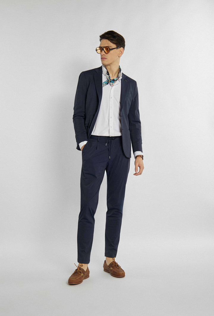 Elegant drawstring pants in navy blue color
