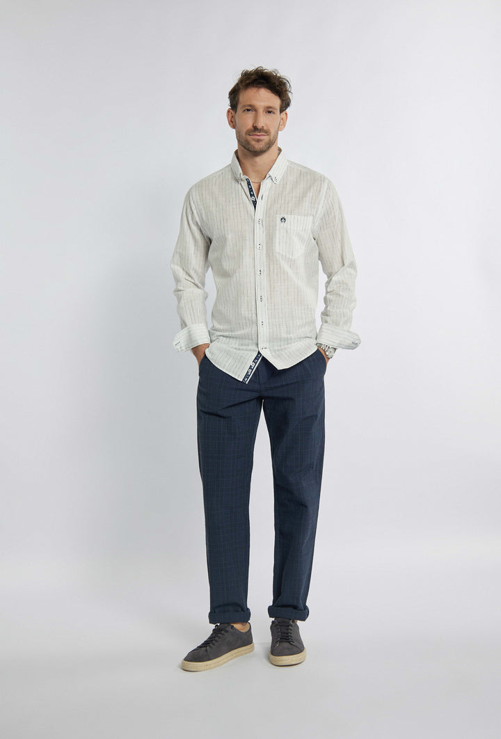 Elegant shirt in ecru color with thin stripes Modern Fit