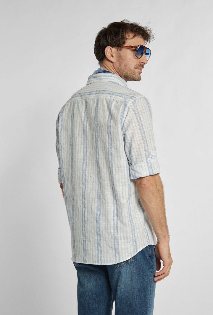 Campione shirt with vertical navy blue stripes and brand logo on chest Modern Fit