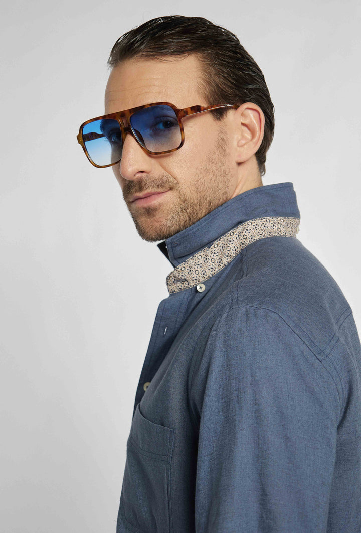 Marineblauw overhemd met korte mouwen