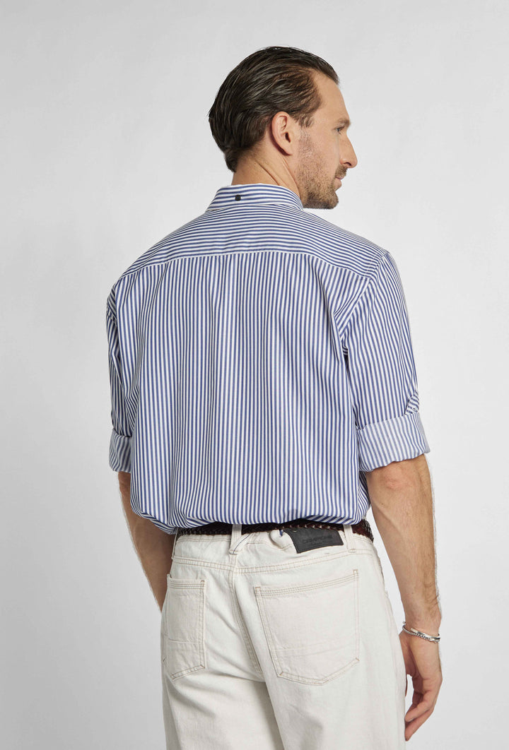 Classic shirt with vertical navy blue and white stripes