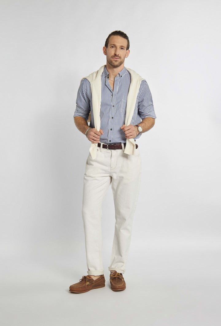 Classic shirt with vertical navy blue and white stripes