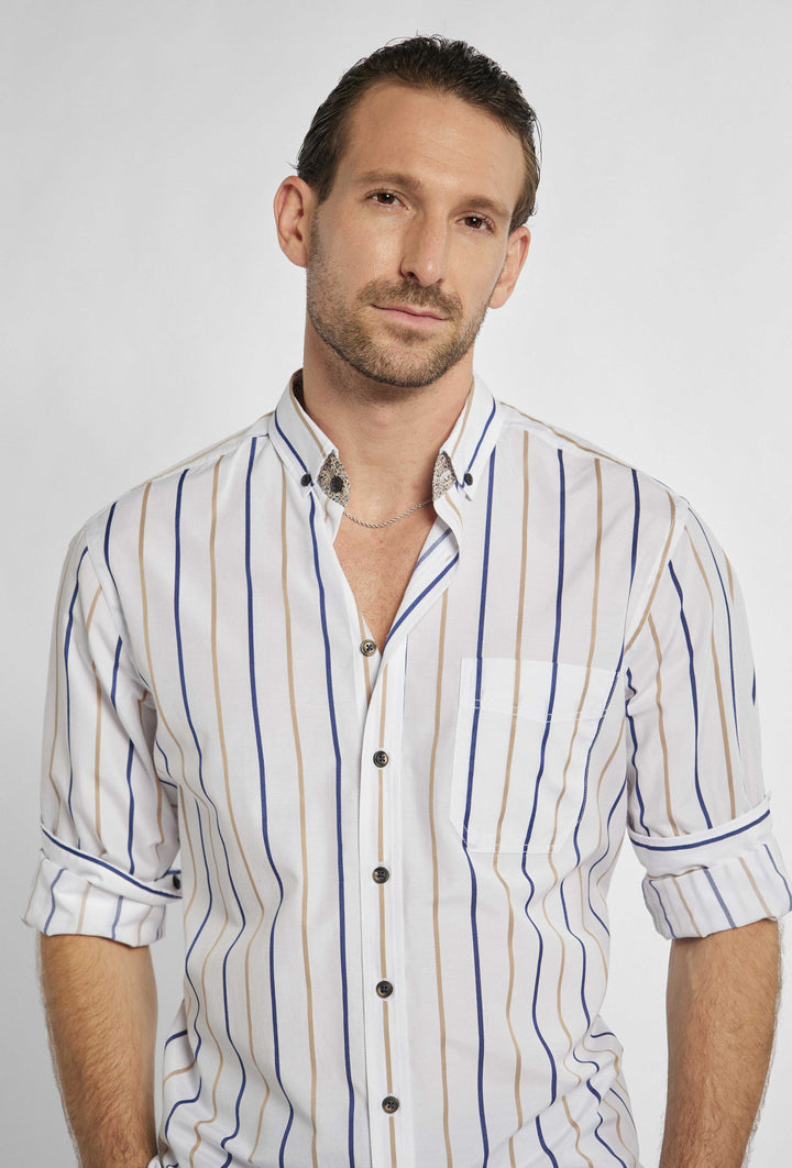 White shirt with vertical two-tone stripes Regular Fit