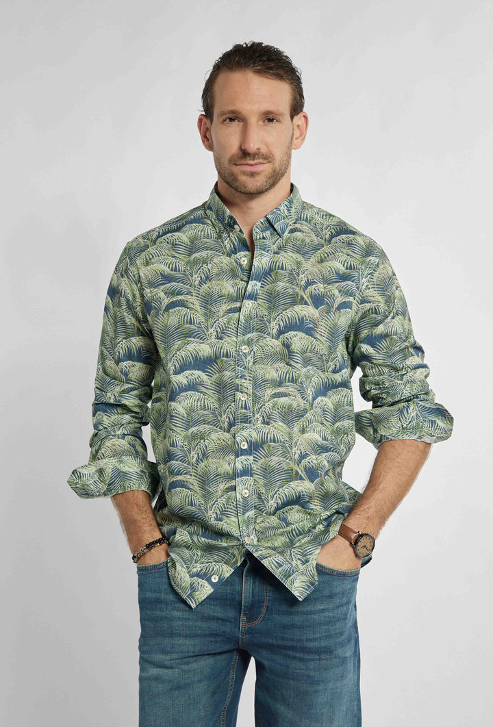 Chemise à motif de feuilles vertes