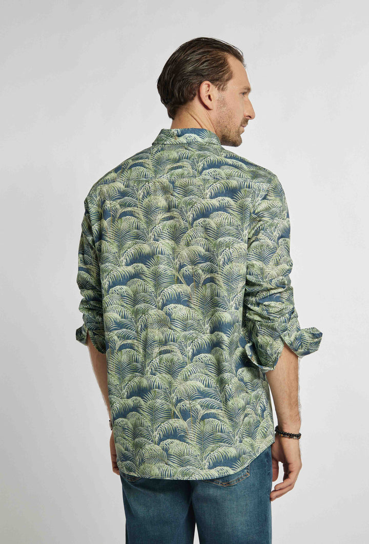 Chemise à motif de feuilles vertes