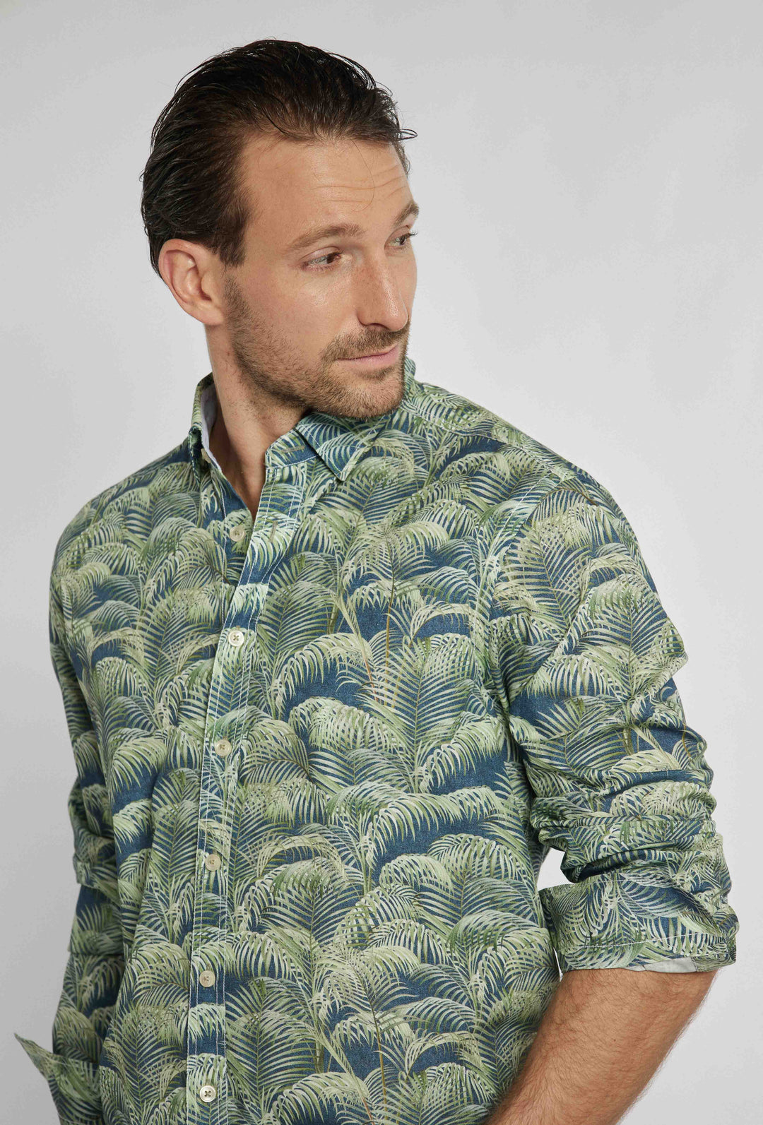 Green leaf pattern shirt