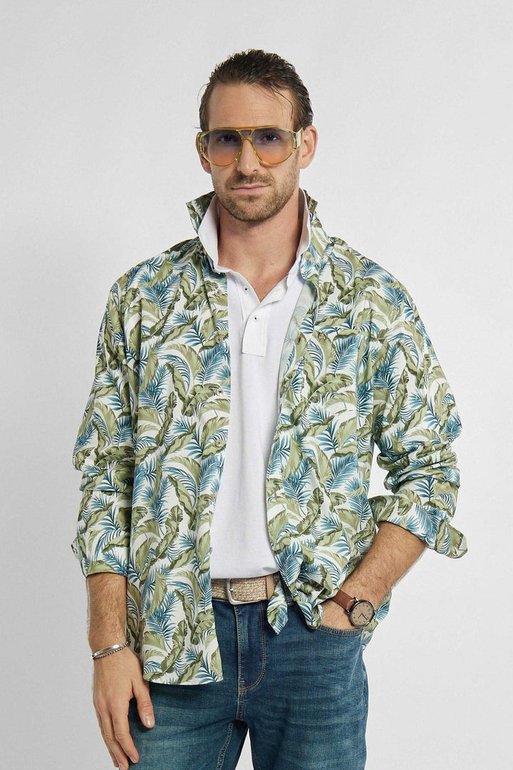 Chemise Campione blanche à motif feuilles bicolores
